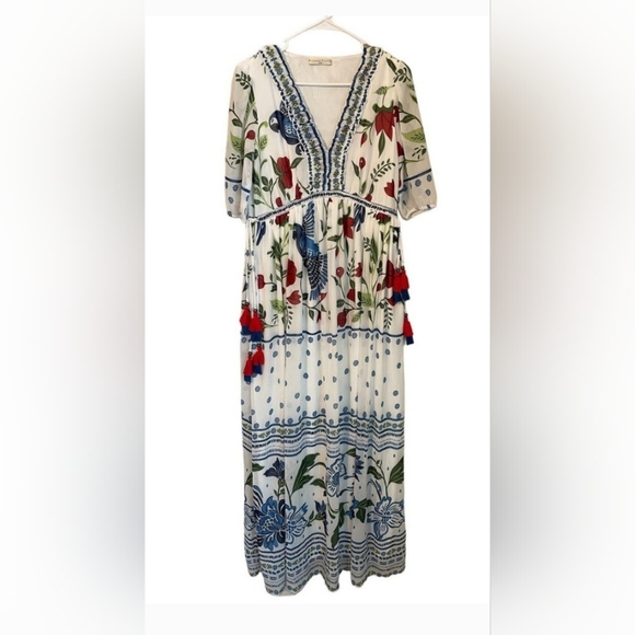 eShakti Wayward Fancies Floral Bird Print Maxi Dress Size L - Picture 4 of 9